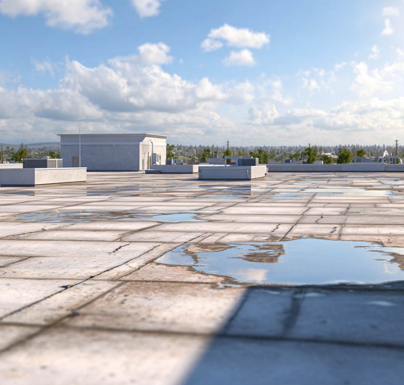 standing water on commercial roof in Ohio