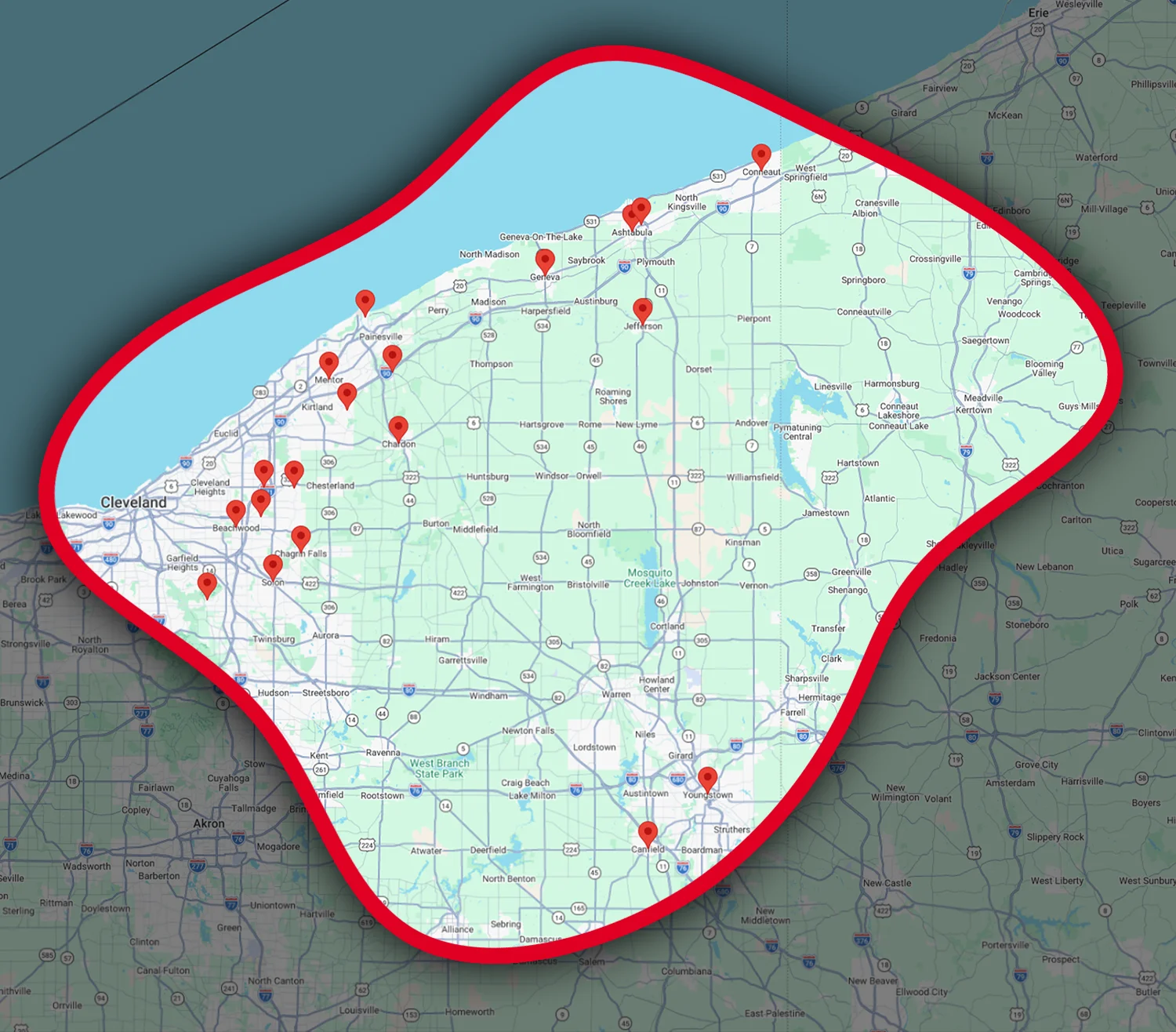 S&K Construction and Remodeling service area map Northeastern Ohio